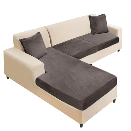 NAISI Sectional Couch Cover 4 Pieces Velvet Separate Couch Cushion Covers L Shape Soft Stretch Sofa Slipcovers with 2pcs Pillowcases for Left/Right Chaise Sectional Couch(3 Seater+1 Chaise,Dark Grey)