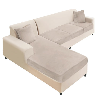 NAISI Sectional Couch Cover 4 Pieces Velvet Separate Couch Cushion Covers L Shape Soft Stretch Sofa Slipcovers with 2pcs Pillowcases for Left/Right Chaise Sectional Couch(3 Seater+1 Chaise,Dark Grey)