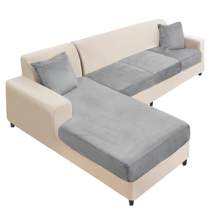 NAISI Sectional Couch Cover 4 Pieces Velvet Separate Couch Cushion Covers L Shape Soft Stretch Sofa Slipcovers with 2pcs Pillowcases for Left/Right Chaise Sectional Couch(3 Seater+1 Chaise,Dark Grey)