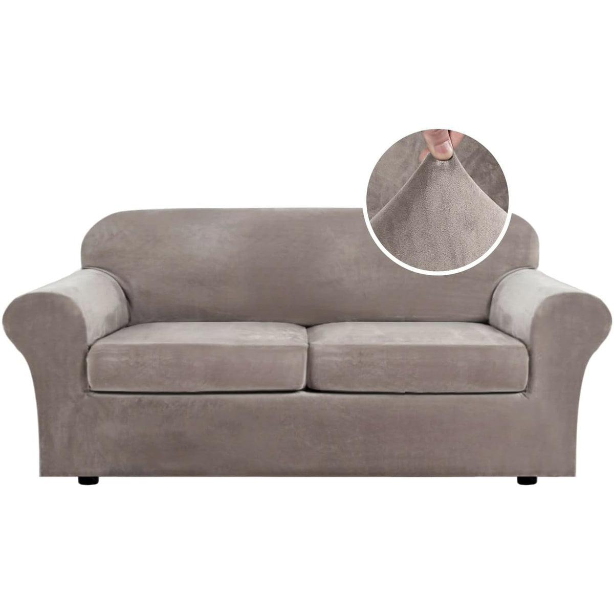 H.VERSAILTEX Modern Velvet Plush 4 Piece High Stretch Sofa Slipcover Furniture Protector Form Fit Luxury Thick Sofa Cover for 3 Cushion Couch, Machine Washable Width Up to 90 Inch(Sofa,Ivory)