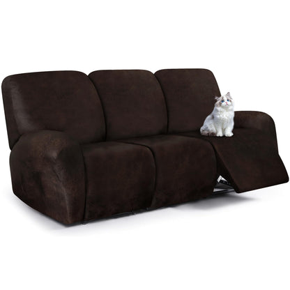 ANARACHON Leather Look Recliner Couch Cover, 8-Pieces Stretch Recliner Sofa Covers, Soft Reclining Slipcover, Washable Furniture Protector for Pets (3 Seater, Brown)