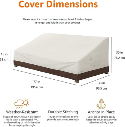 Amazon Basics 3-Seater Outdoor Couch and Patio Furniture Cover, Waterproof Lounge Sofa Cover, UV Resistant, Click-Close Straps, 78" x 38" x 29", Beige/Tan