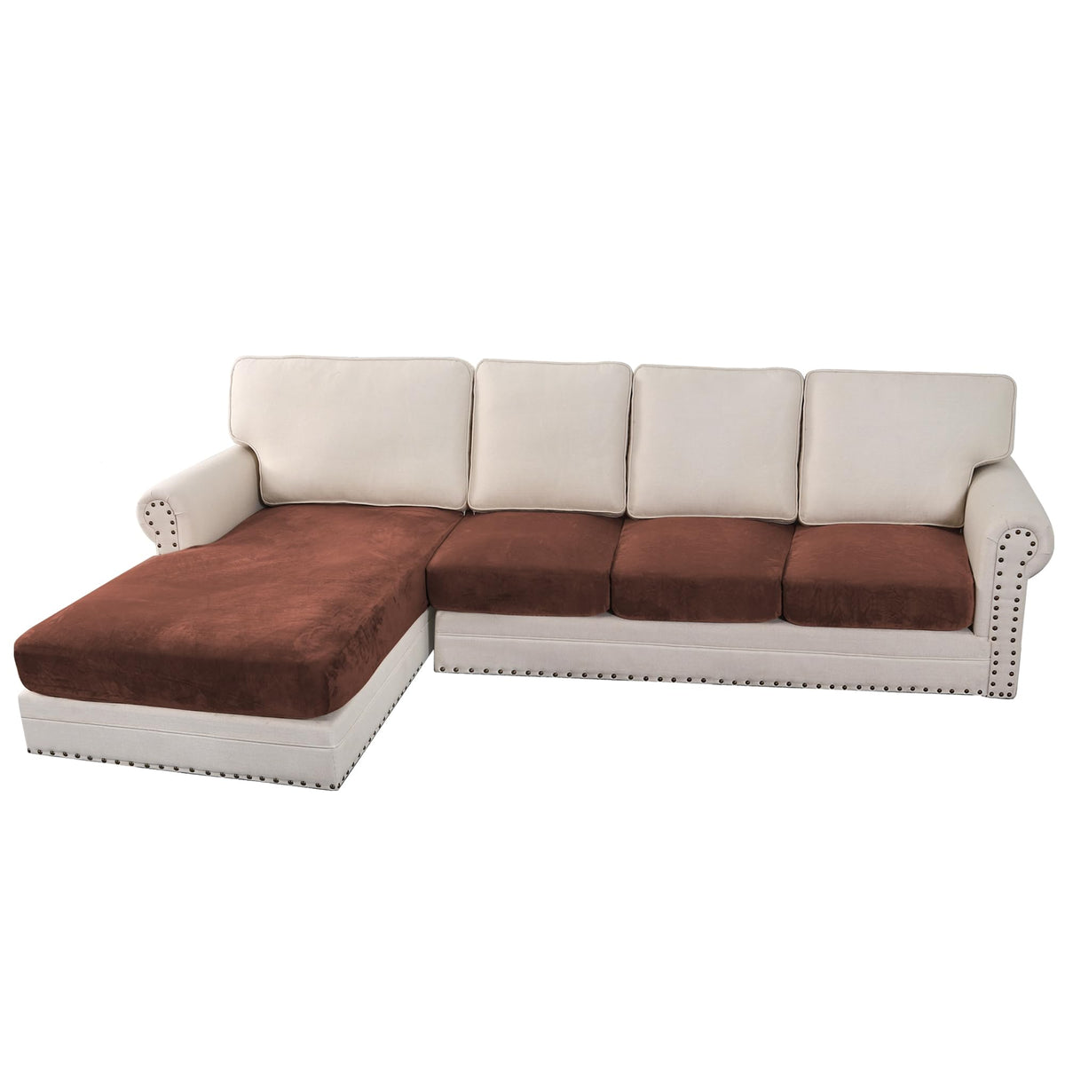 H.VERSAILTEX Velvet Stretch Couch Cushion Cover Plush Cushion Slipcover for Chair Loveseat Sofa Cushion Furniture Protector Seat Cushion Sofa Cover (3 Piece Sofa Cushion Covers, Ivory)