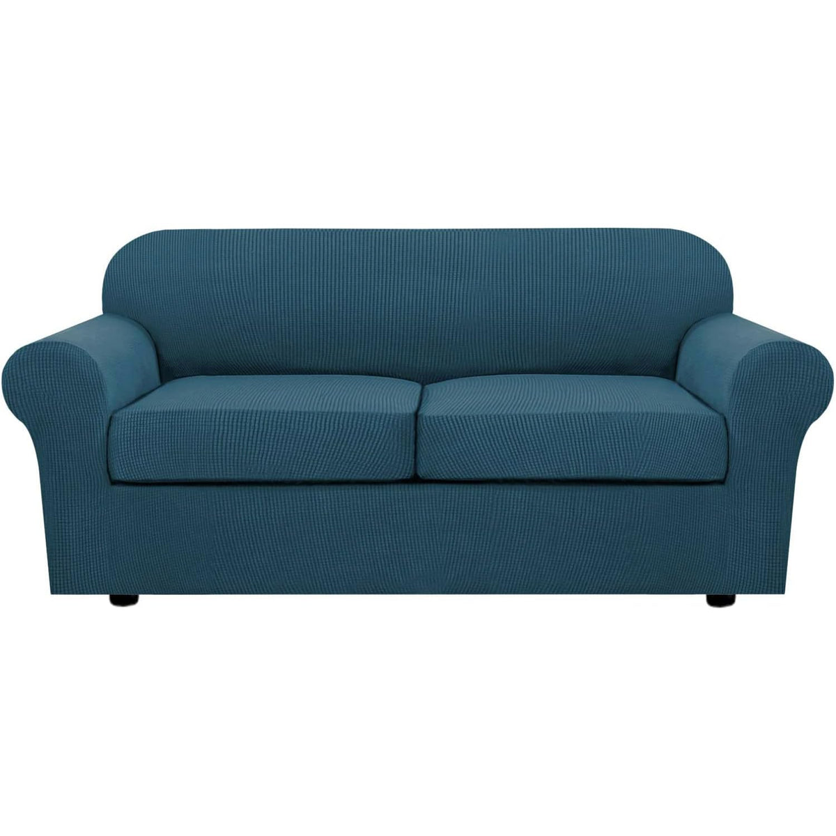 H.VERSAILTEX 4 Piece Stretch Sofa Covers for 3 Cushion Couch Covers for Living Room Furniture Slipcovers (Base Cover Plus 3 Seat Cushion Covers) Upgraded Thicker Jacquard Fabric (Sofa, Navy)