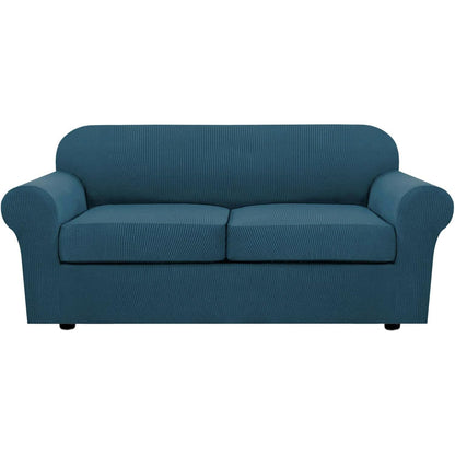 H.VERSAILTEX 4 Piece Stretch Sofa Covers for 3 Cushion Couch Covers for Living Room Furniture Slipcovers (Base Cover Plus 3 Seat Cushion Covers) Upgraded Thicker Jacquard Fabric (Sofa, Navy)