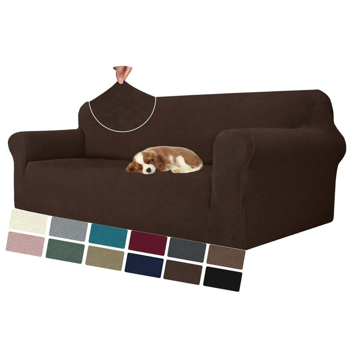MAXIJIN Super Stretch Couch Cover for 3 Cushion Couch, 1-Piece Universal Sofa Covers Living Room Jacquard Spandex Furniture Protector Dogs Pet Friendly Fitted (Large, Gray)