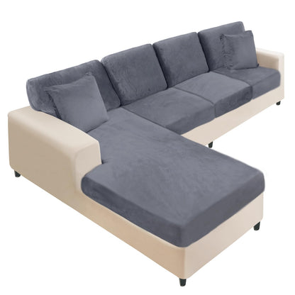 NAISI Sectional Couch Cover 4 Pieces Velvet Separate Couch Cushion Covers L Shape Soft Stretch Sofa Slipcovers with 2pcs Pillowcases for Left/Right Chaise Sectional Couch(3 Seater+1 Chaise,Dark Grey)