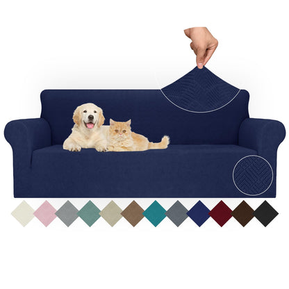 JIVINER High Stretch Couch Covers for 3 Cushion Couch 1-Piece Jacquard Sofa Slipcovers Anti Slip Sofa Cover with Elastic Bottom Furniture Protector for Kids Pets (Sofa, Light Gray and White)