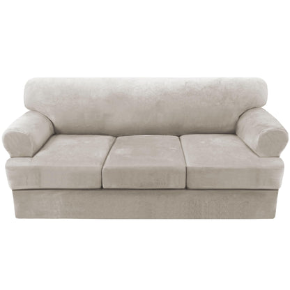 H.VERSAILTEX Sofa Cover 4 Piece T Cushion Sofa Slipcovers Couch Cover Furniture Protector Stretch T Cushion Sofa Covers for 3 Cushion Couch with 3 Individual T Cushion Covers, Ivory