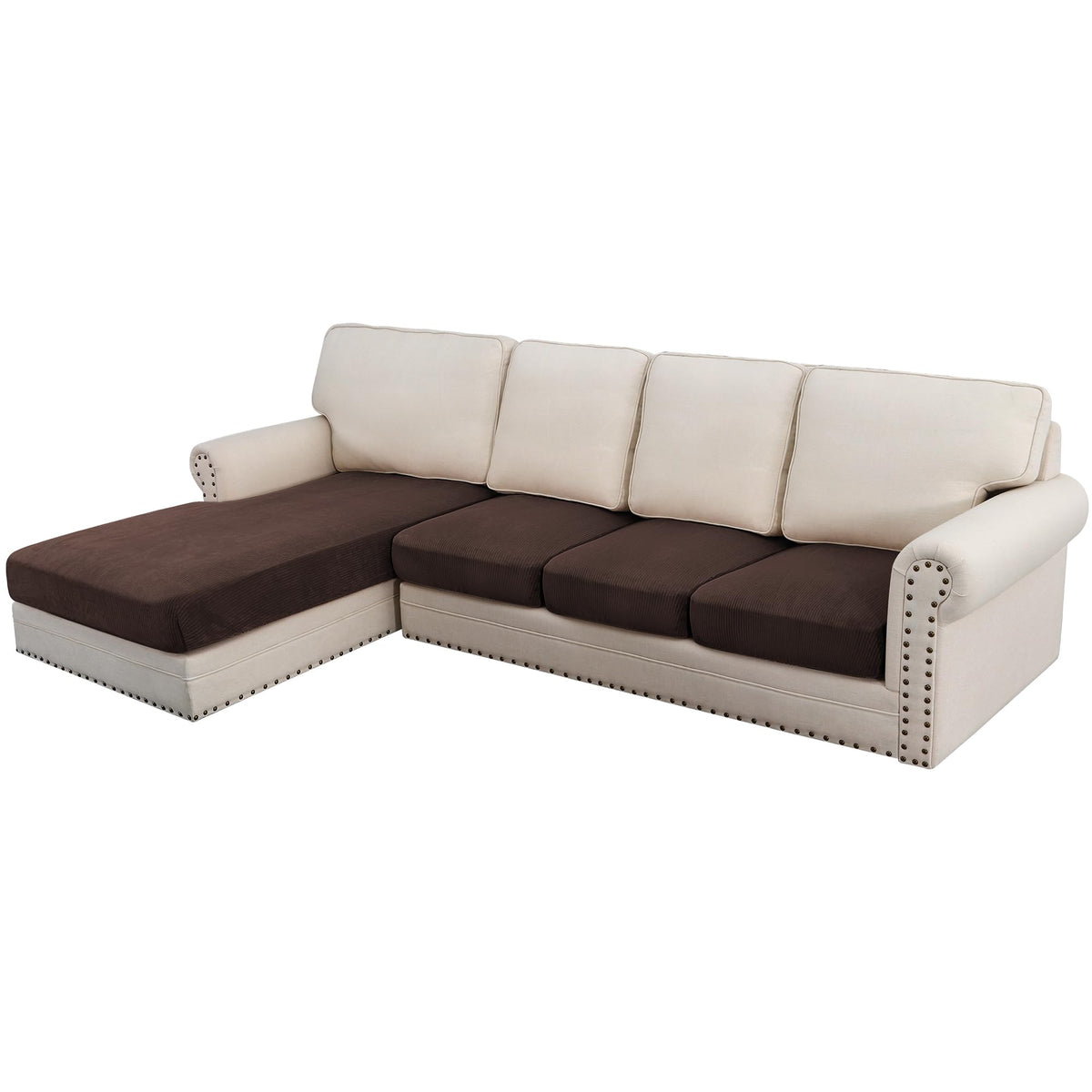 H.VERSAILTEX Velvet Stretch Couch Cushion Cover Plush Cushion Slipcover for Chair Loveseat Sofa Cushion Furniture Protector Seat Cushion Sofa Cover (2 Piece Large Sofa Cushion Covers, Ivory)