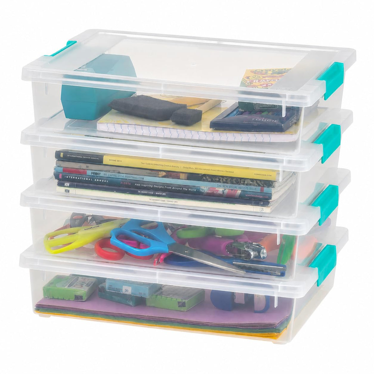 IRIS USA Storage Bins with Lids |Made in USA| 12 Qt - (4-Pack) - Clear