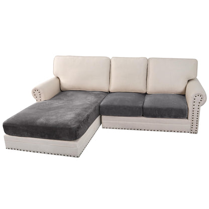 H.VERSAILTEX Velvet Stretch Couch Cushion Cover Plush Cushion Slipcover for Chair Loveseat Sofa Cushion Furniture Protector Seat Cushion Sofa Cover (3 Piece Sofa Cushion Covers, Ivory)
