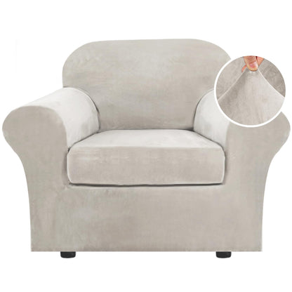 H.VERSAILTEX Modern Velvet Plush 4 Piece High Stretch Sofa Slipcover Furniture Protector Form Fit Luxury Thick Sofa Cover for 3 Cushion Couch, Machine Washable Width Up to 90 Inch(Sofa,Ivory)