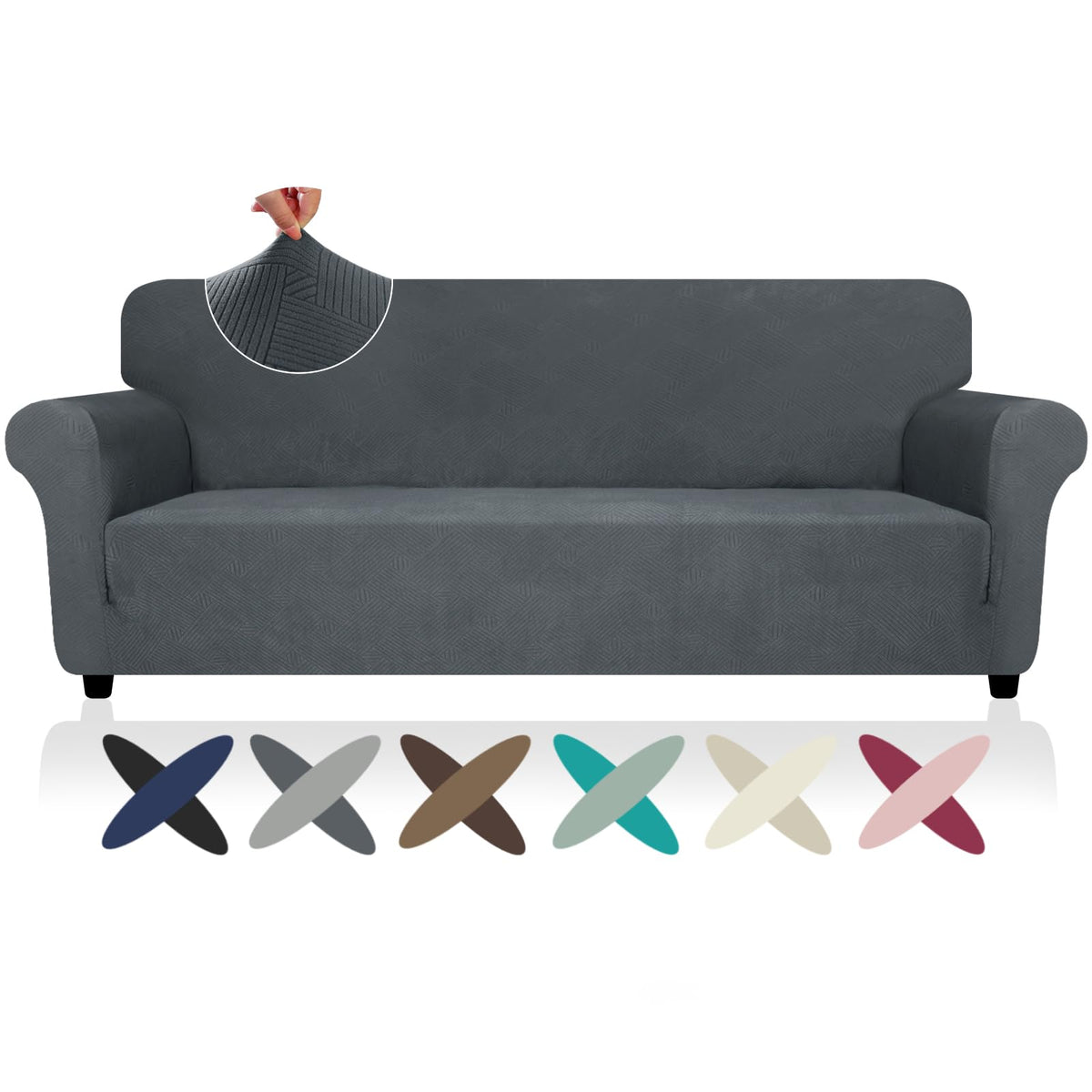 ZNSAYOTX Super Stretch Couch Cover (72"-92") Universal Sofa Covers with Elastic Bottom, Dog Cat Pets Friendly Washable Furniture Protector Fitted Sofa Slipcovers Stay in Place (Dark Grey, Sofa)