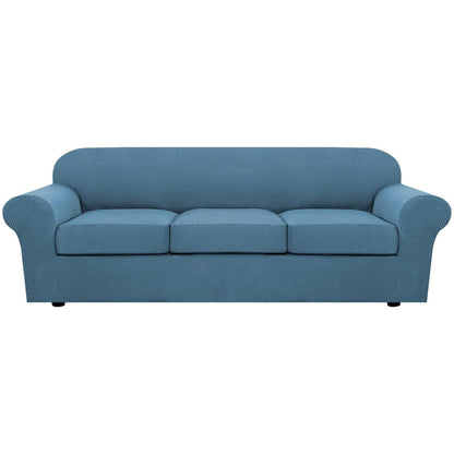 H.VERSAILTEX 4 Piece Stretch Sofa Covers for 3 Cushion Couch Covers for Living Room Furniture Slipcovers (Base Cover Plus 3 Seat Cushion Covers) Upgraded Thicker Jacquard Fabric (Sofa, Navy)