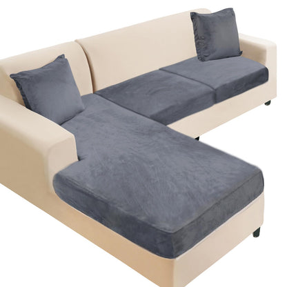 NAISI Sectional Couch Cover 4 Pieces Velvet Separate Couch Cushion Covers L Shape Soft Stretch Sofa Slipcovers with 2pcs Pillowcases for Left/Right Chaise Sectional Couch(3 Seater+1 Chaise,Dark Grey)