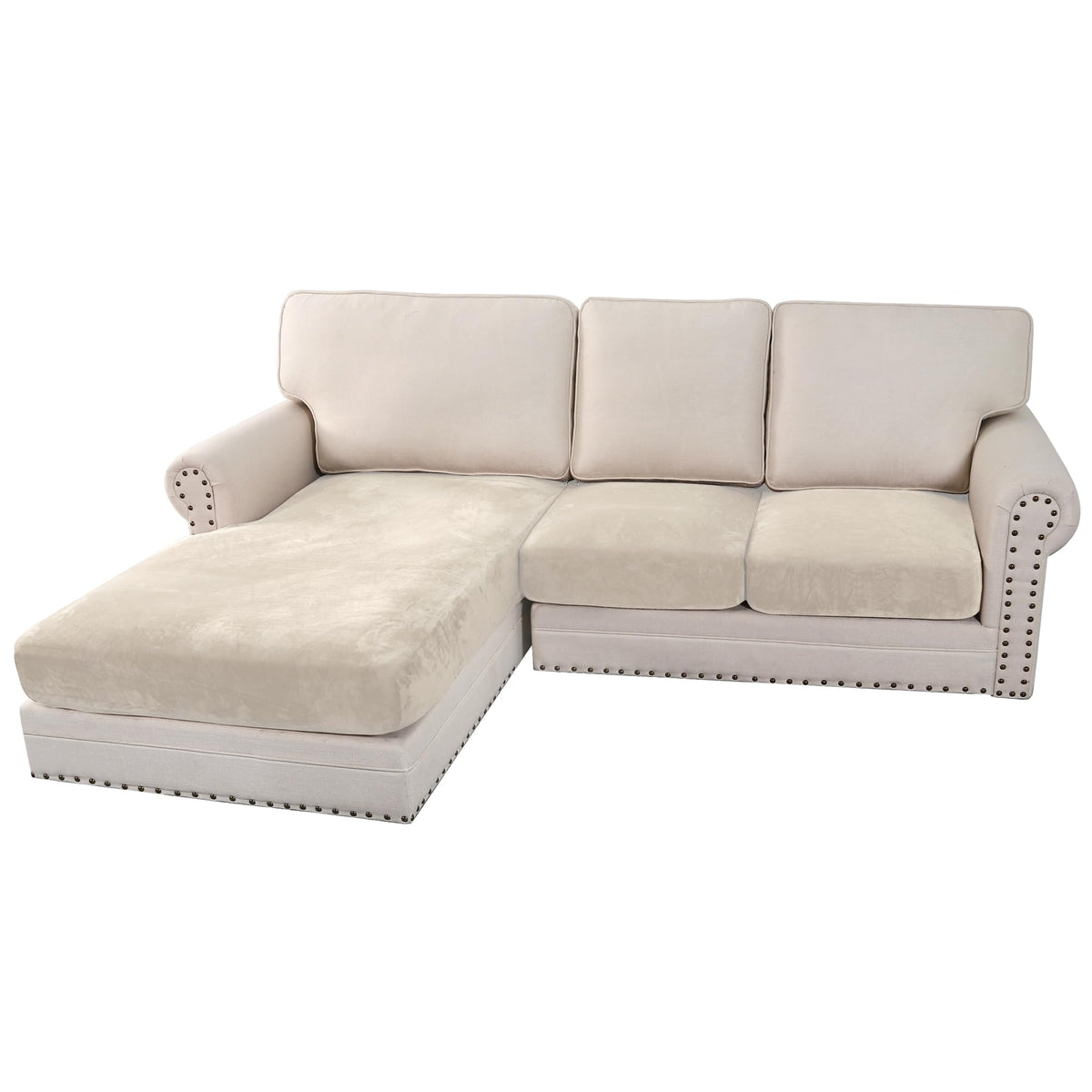 H.VERSAILTEX Velvet Stretch Couch Cushion Cover Plush Cushion Slipcover for Chair Loveseat Sofa Cushion Furniture Protector Seat Cushion Sofa Cover (3 Piece Sofa Cushion Covers, Ivory)