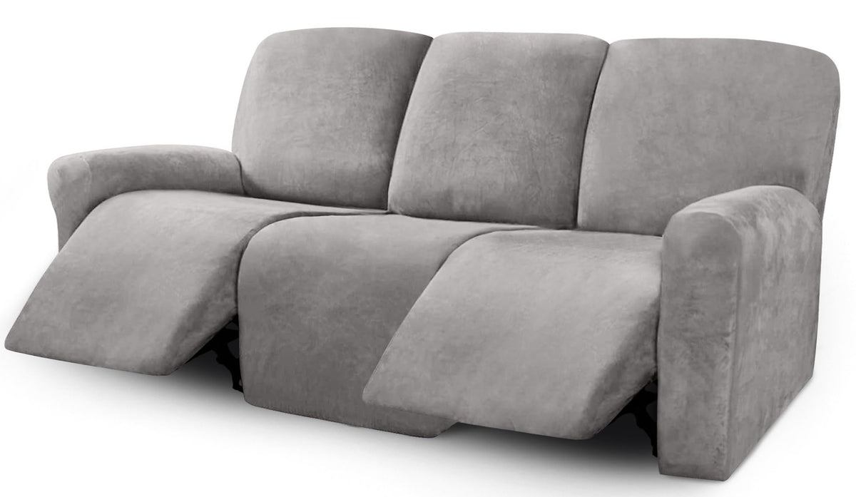 ULTICOR Velvet 8-Pieces Recliner Sofa Covers Stretch Reclining Couch Covers for 3 Cushion Reclining Sofa Slipcovers Furniture Covers Thick Soft Washable (3 Seater Recliner Cover, Dark Gray)
