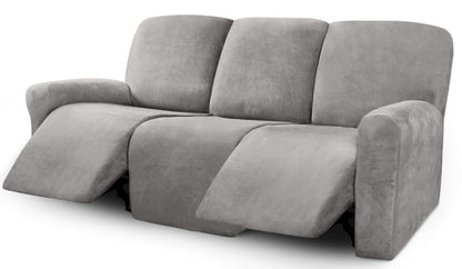 ULTICOR Velvet 8-Pieces Recliner Sofa Covers Stretch Reclining Couch Covers for 3 Cushion Reclining Sofa Slipcovers Furniture Covers Thick Soft Washable (3 Seater Recliner Cover, Dark Gray)