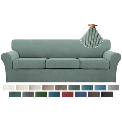 Turquoize 4 Piece Couch Cover Sofa Covers for 3 Cushion Couch Sofa Slipcovers Washable Sofa Cover for Dogs with Individual Couch Cushion Covers Feature Jacquard Fabric(3 Cushion Sofa, Biscotti Beige)