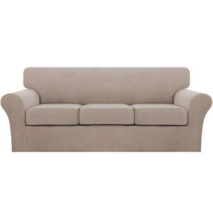Turquoize 4 Piece Couch Cover Sofa Covers for 3 Cushion Couch Sofa Slipcovers Washable Sofa Cover for Dogs with Individual Couch Cushion Covers Feature Jacquard Fabric(3 Cushion Sofa, Biscotti Beige)