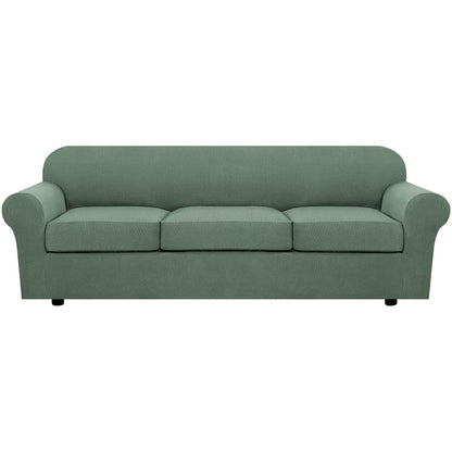 H.VERSAILTEX 4 Piece Stretch Sofa Covers for 3 Cushion Couch Covers for Living Room Furniture Slipcovers (Base Cover Plus 3 Seat Cushion Covers) Upgraded Thicker Jacquard Fabric (Sofa, Navy)