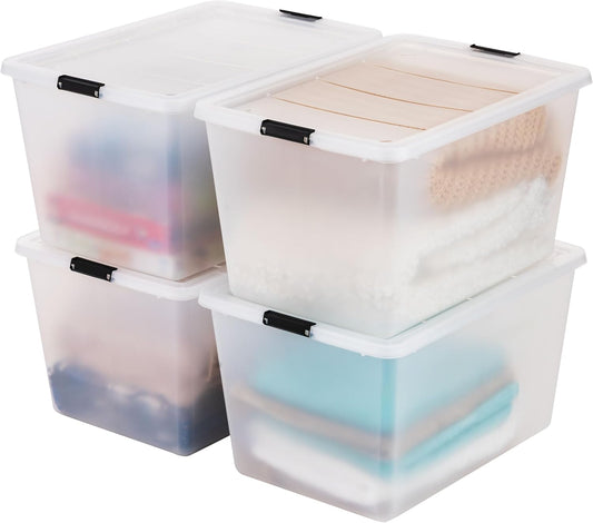 IRIS USA 4-Pack 55 Quart Clip Box with Latching Lid