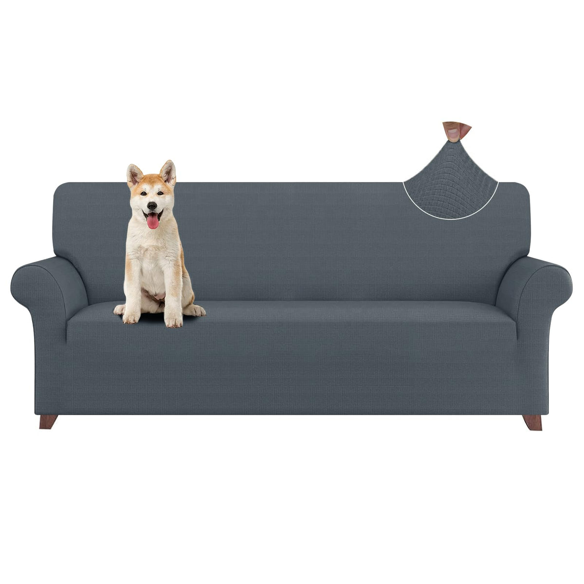 ZNSAYOTX Super Stretch Couch Cover (72"-92") Universal Sofa Covers with Elastic Bottom, Dog Cat Pets Friendly Washable Furniture Protector Fitted Sofa Slipcovers Stay in Place (Dark Grey, Sofa)