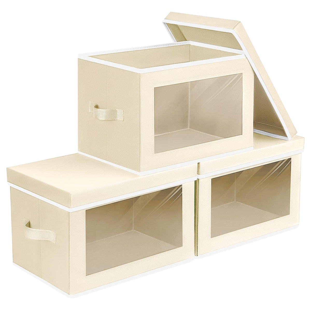 Homsorout Storage Bins with Lids, 4 Pack Large Storage Cubes with Window, Closet Bins with Lids & Handles, Fabric Box for Organizing Clothes, Towels, Books, Beige
