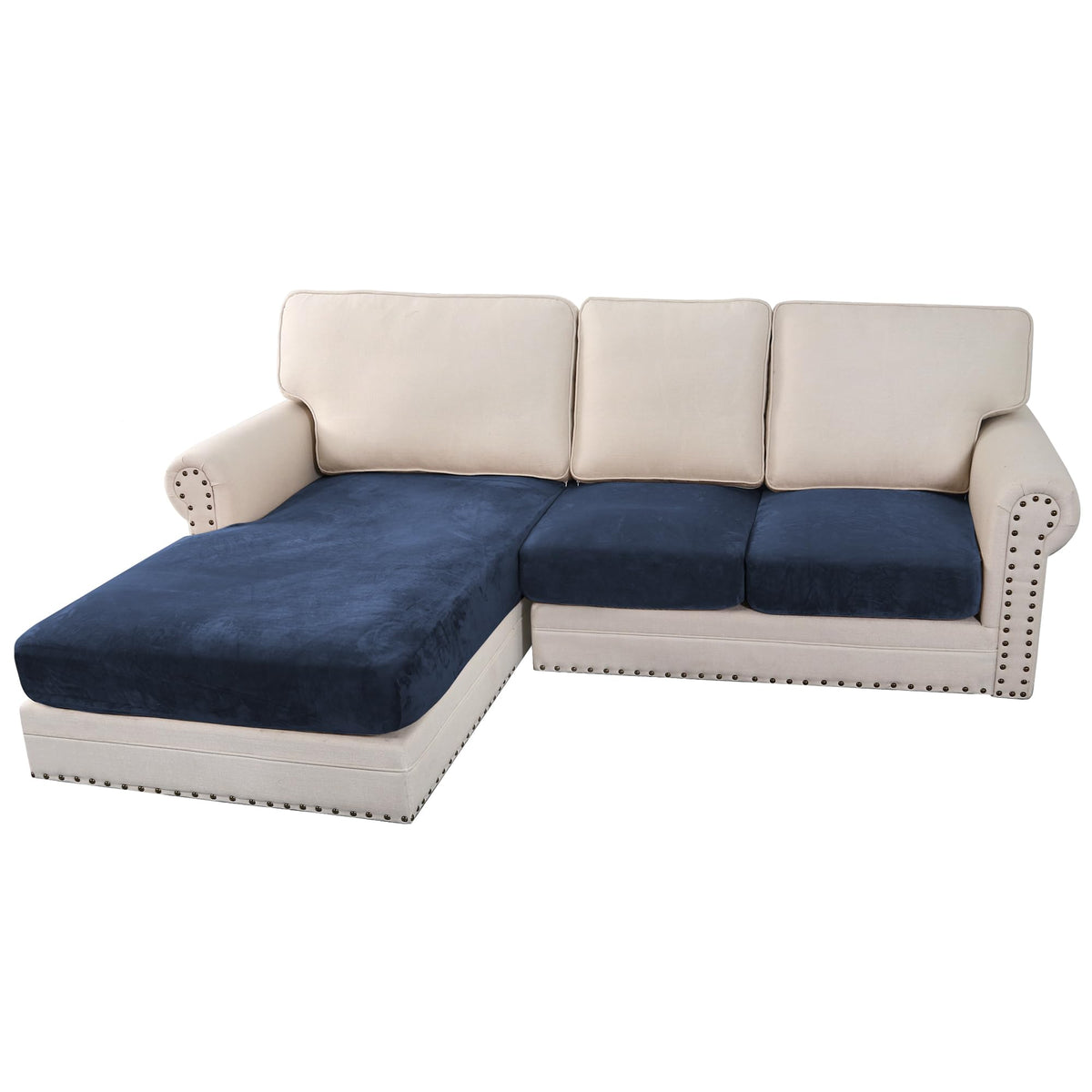 H.VERSAILTEX Velvet Stretch Couch Cushion Cover Plush Cushion Slipcover for Chair Loveseat Sofa Cushion Furniture Protector Seat Cushion Sofa Cover (3 Piece Sofa Cushion Covers, Ivory)