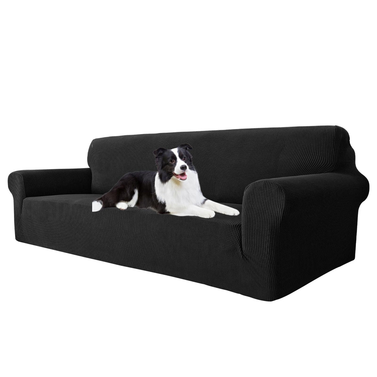 MAXIJIN Super Stretch Couch Cover for 3 Cushion Couch, 1-Piece Universal Sofa Covers Living Room Jacquard Spandex Furniture Protector Dogs Pet Friendly Fitted (Large, Gray)