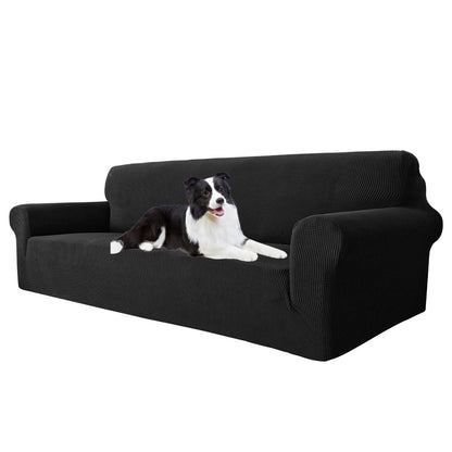 MAXIJIN Super Stretch Couch Cover for 3 Cushion Couch, 1-Piece Universal Sofa Covers Living Room Jacquard Spandex Furniture Protector Dogs Pet Friendly Fitted (Large, Gray)