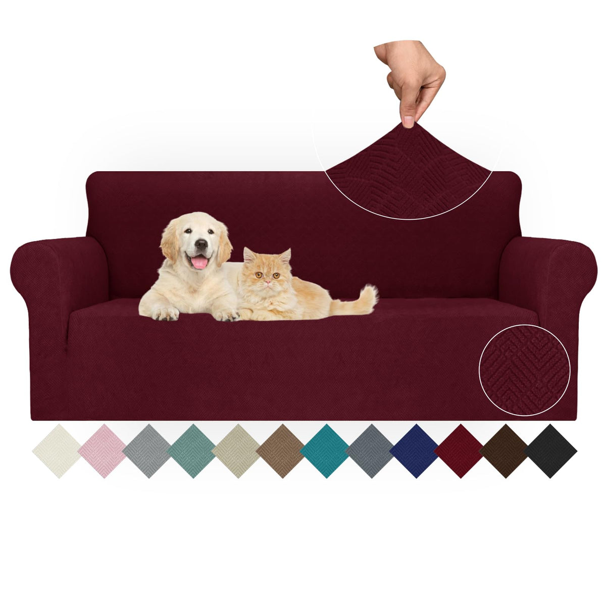 JIVINER High Stretch Couch Covers for 3 Cushion Couch 1-Piece Jacquard Sofa Slipcovers Anti Slip Sofa Cover with Elastic Bottom Furniture Protector for Kids Pets (Sofa, Light Gray and White)