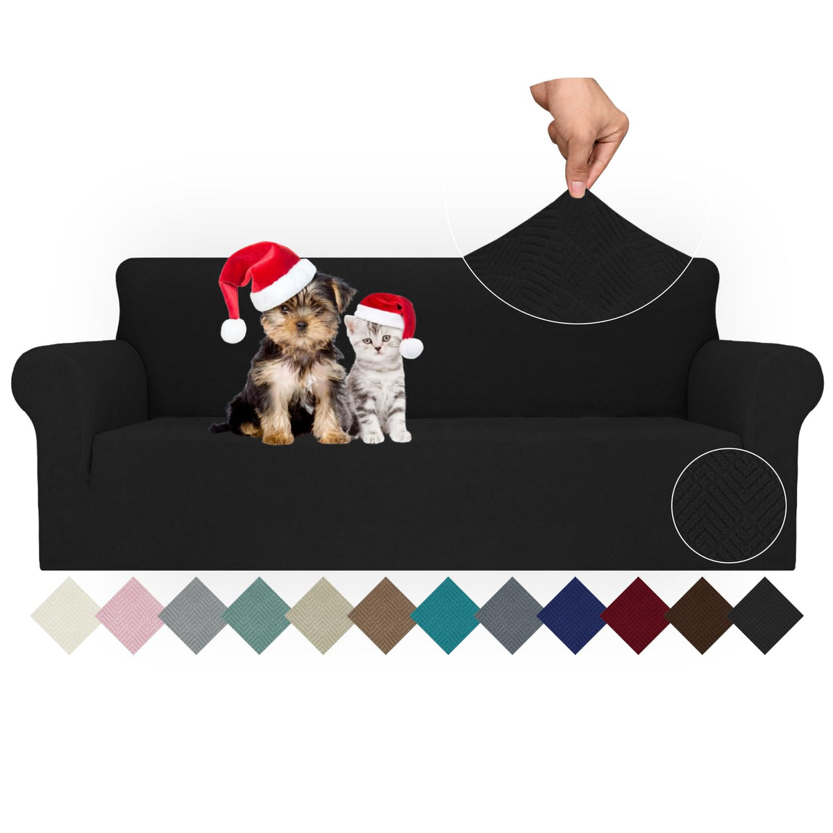 JIVINER High Stretch Couch Covers for 3 Cushion Couch 1-Piece Jacquard Sofa Slipcovers Anti Slip Sofa Cover with Elastic Bottom Furniture Protector for Kids Pets (Sofa, Light Gray and White)