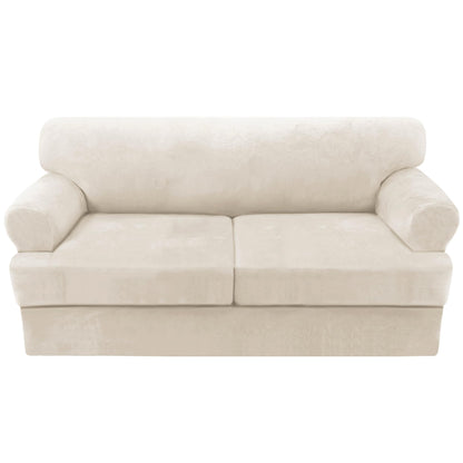 H.VERSAILTEX Sofa Cover 4 Piece T Cushion Sofa Slipcovers Couch Cover Furniture Protector Stretch T Cushion Sofa Covers for 3 Cushion Couch with 3 Individual T Cushion Covers, Ivory