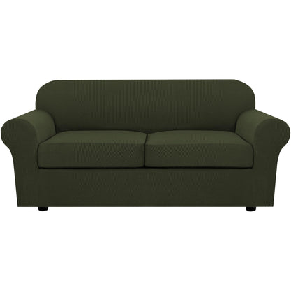 H.VERSAILTEX 4 Piece Stretch Sofa Covers for 3 Cushion Couch Covers for Living Room Furniture Slipcovers (Base Cover Plus 3 Seat Cushion Covers) Upgraded Thicker Jacquard Fabric (Sofa, Navy)