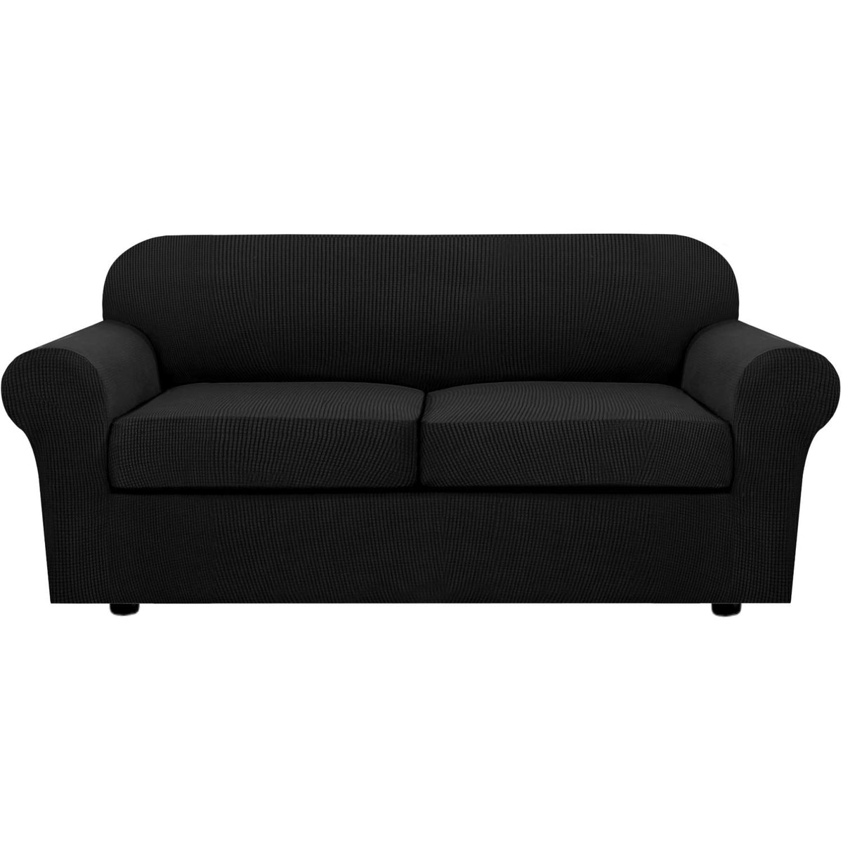 H.VERSAILTEX 4 Piece Stretch Sofa Covers for 3 Cushion Couch Covers for Living Room Furniture Slipcovers (Base Cover Plus 3 Seat Cushion Covers) Upgraded Thicker Jacquard Fabric (Sofa, Navy)