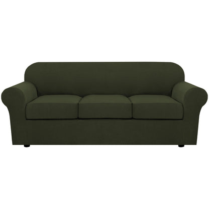 H.VERSAILTEX 4 Piece Stretch Sofa Covers for 3 Cushion Couch Covers for Living Room Furniture Slipcovers (Base Cover Plus 3 Seat Cushion Covers) Upgraded Thicker Jacquard Fabric (Sofa, Navy)