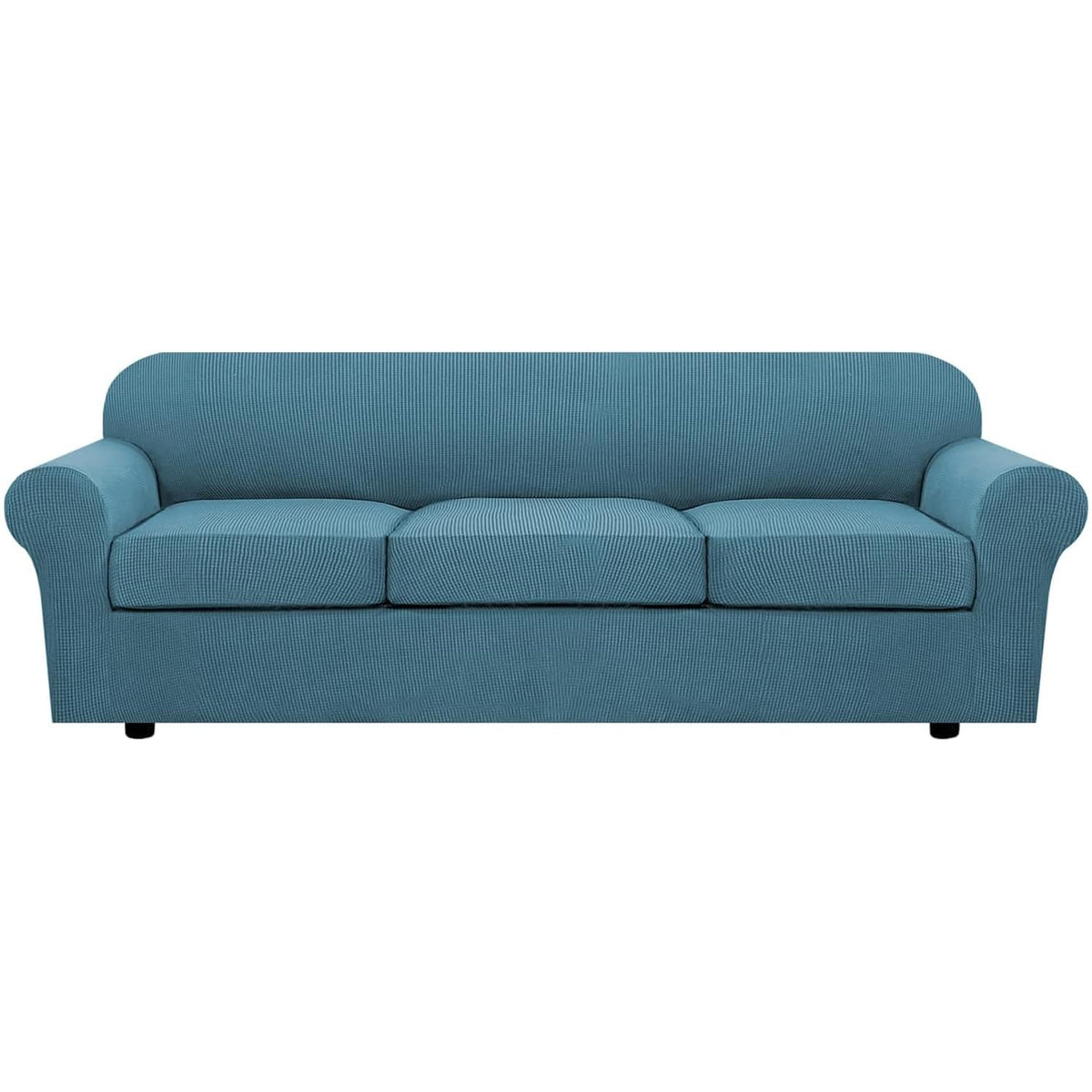 H.VERSAILTEX 4 Piece Stretch Sofa Covers for 3 Cushion Couch Covers for Living Room Furniture Slipcovers (Base Cover Plus 3 Seat Cushion Covers) Upgraded Thicker Jacquard Fabric (Sofa, Navy)