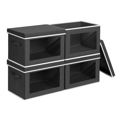 Homsorout Storage Bins with Lids, 4 Pack Large Storage Cubes with Window, Closet Bins with Lids & Handles, Fabric Box for Organizing Clothes, Towels, Books, Beige