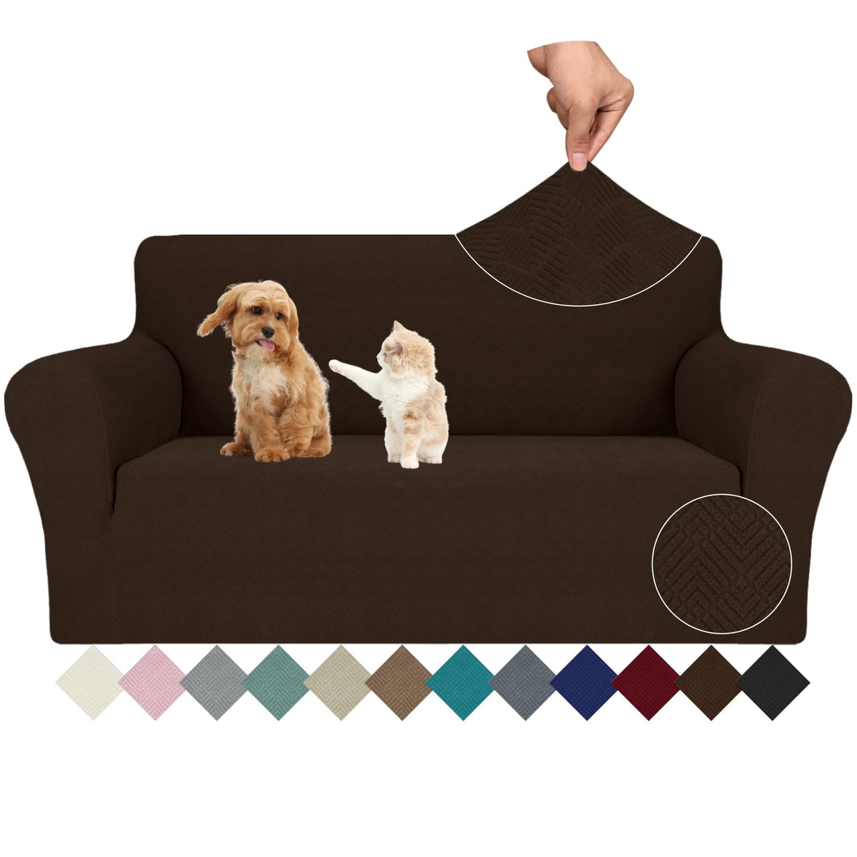 JIVINER High Stretch Couch Covers for 3 Cushion Couch 1-Piece Jacquard Sofa Slipcovers Anti Slip Sofa Cover with Elastic Bottom Furniture Protector for Kids Pets (Sofa, Light Gray and White)