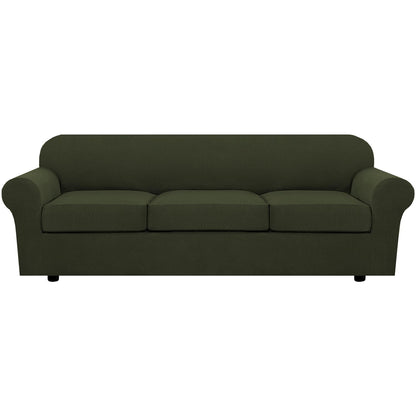 H.VERSAILTEX 4 Piece Stretch Sofa Covers for 3 Cushion Couch Covers for Living Room Furniture Slipcovers (Base Cover Plus 3 Seat Cushion Covers) Upgraded Thicker Jacquard Fabric (Sofa, Navy)