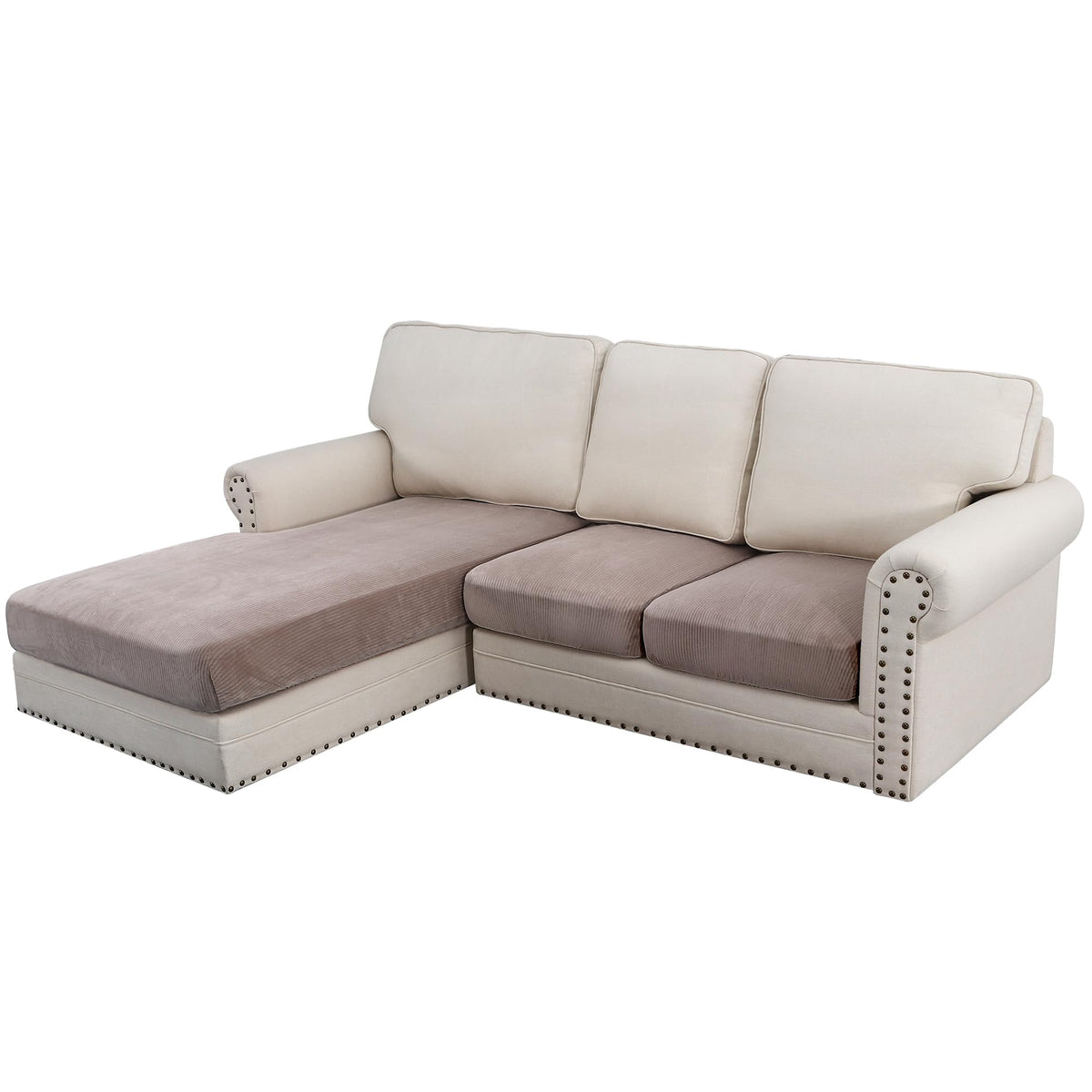 H.VERSAILTEX Velvet Stretch Couch Cushion Cover Plush Cushion Slipcover for Chair Loveseat Sofa Cushion Furniture Protector Seat Cushion Sofa Cover (2 Piece Large Sofa Cushion Covers, Ivory)