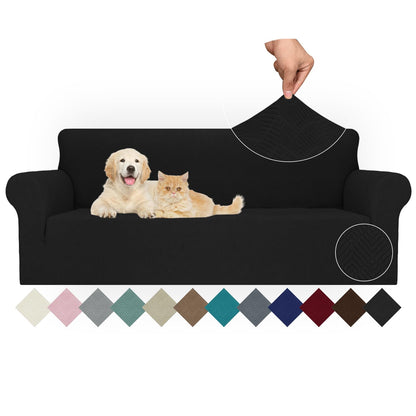 JIVINER High Stretch Couch Covers for 3 Cushion Couch 1-Piece Jacquard Sofa Slipcovers Anti Slip Sofa Cover with Elastic Bottom Furniture Protector for Kids Pets (Sofa, Light Gray and White)