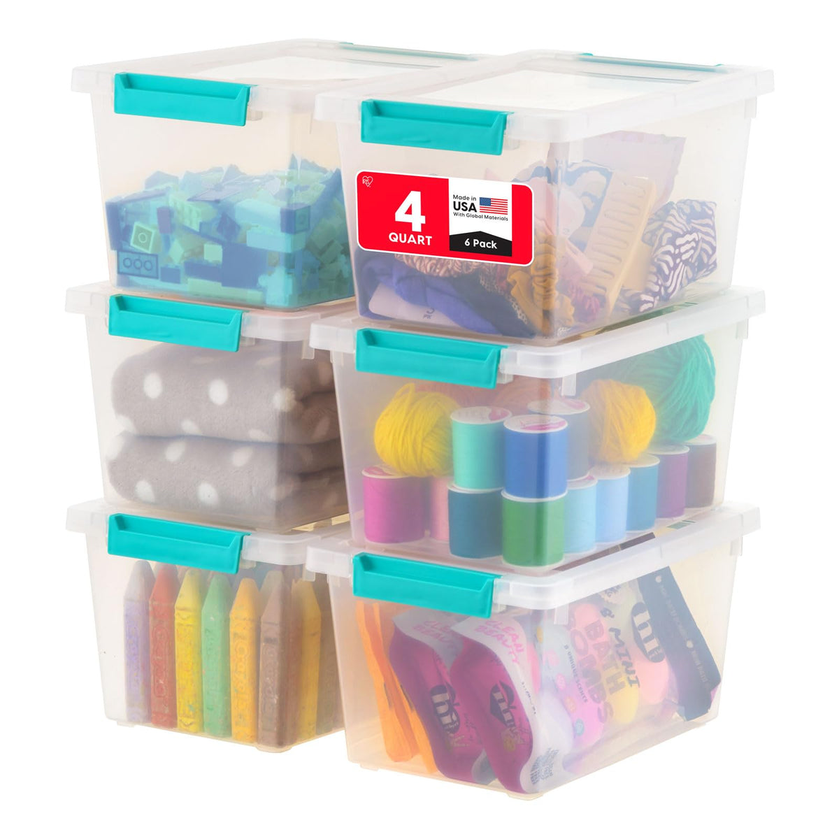 IRIS USA Storage Bins with Lids |Made in USA| 12 Qt - (4-Pack) - Clear