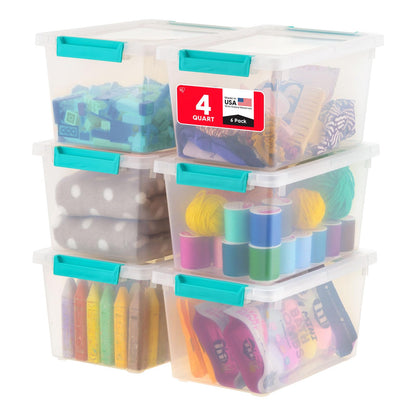 IRIS USA Storage Bins with Lids |Made in USA| 12 Qt - (4-Pack) - Clear