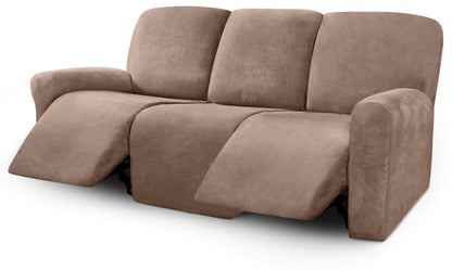 ULTICOR Velvet 8-Pieces Recliner Sofa Covers Stretch Reclining Couch Covers for 3 Cushion Reclining Sofa Slipcovers Furniture Covers Thick Soft Washable (3 Seater Recliner Cover, Dark Gray)