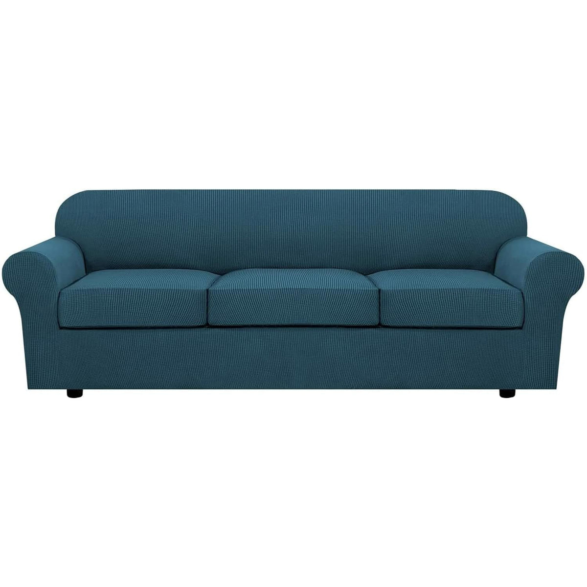 H.VERSAILTEX 4 Piece Stretch Sofa Covers for 3 Cushion Couch Covers for Living Room Furniture Slipcovers (Base Cover Plus 3 Seat Cushion Covers) Upgraded Thicker Jacquard Fabric (Sofa, Navy)