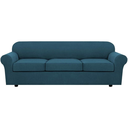 H.VERSAILTEX 4 Piece Stretch Sofa Covers for 3 Cushion Couch Covers for Living Room Furniture Slipcovers (Base Cover Plus 3 Seat Cushion Covers) Upgraded Thicker Jacquard Fabric (Sofa, Navy)