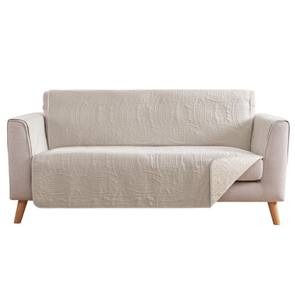 Quilted Sofa Slipcovers with Pockets, Anti-Slip Medallion Designed Couch Covers for 3 Cushion Sofa, Couch Cover for Dogs Cats Water-Repellent Machine Washable (Large Sofa 68", Ivory White)